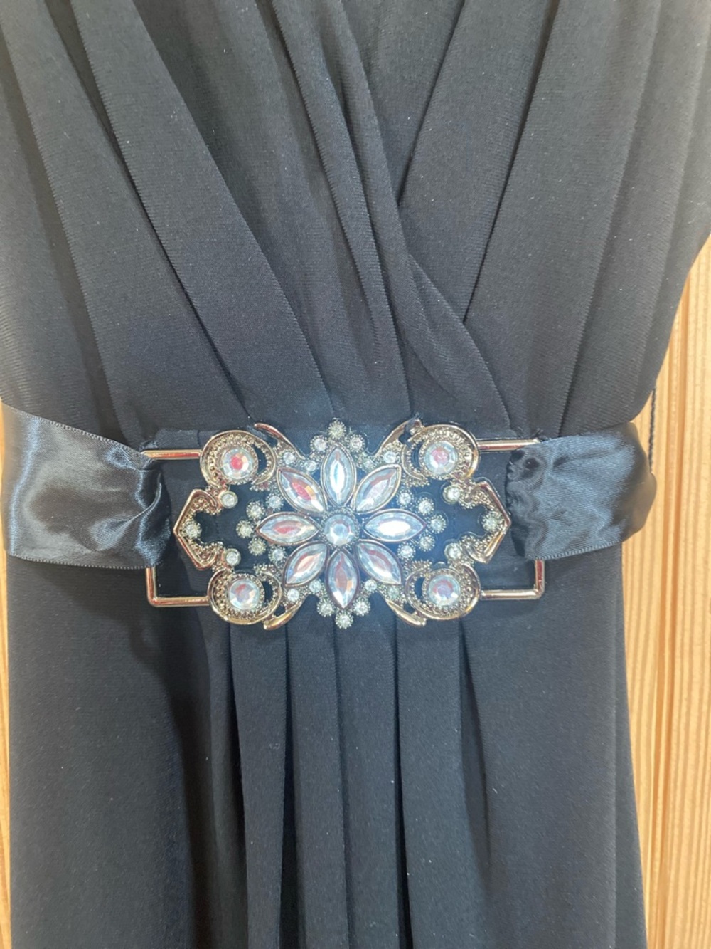 Scarlett Nite Black Sleeveless V-Neck Prom Cocktail Formal Dress Jeweled Belt - Picture 3 of 8